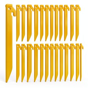 30 PCS Plastic Tent Stakes, 8.85 Inch Heavy Duty Plastic Canopy Stakes for Camping, Beach, Garden & Outdoor Decorations, Lightweight Rust-Proof Sand Anchors, Colorful Yard Inflatable Stakes (Yellow)-0