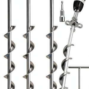 Ground Anchors Screw in – 4 Pack Spiral Tent Stakes heavy duty with Drill Socket & T-Handle, 12 Inch Trampoline Anchor with Hook & Ring Design for Tents, Sheds, Canopies, Swing Sets, Gazebo(4)-0